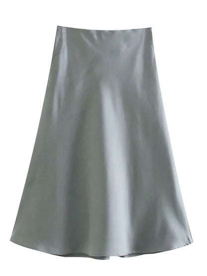 Hot Sale Solid Satin Elastic Waist Women A-Line Skirt Summer Female Slim Falda