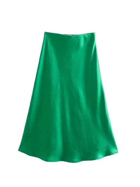 Hot Sale Solid Satin Elastic Waist Women A-Line Skirt Summer Female Slim Falda