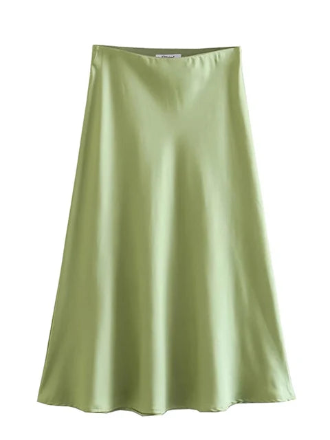 Hot Sale Solid Satin Elastic Waist Women A-Line Skirt Summer Female Slim Falda