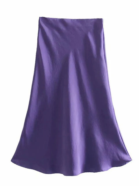 Hot Sale Solid Satin Elastic Waist Women A-Line Skirt Summer Female Slim Falda