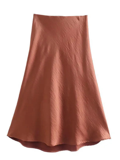 Hot Sale Solid Satin Elastic Waist Women A-Line Skirt Summer Female Slim Falda