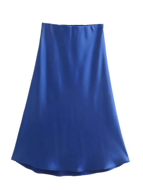 Hot Sale Solid Satin Elastic Waist Women A-Line Skirt Summer Female Slim Falda
