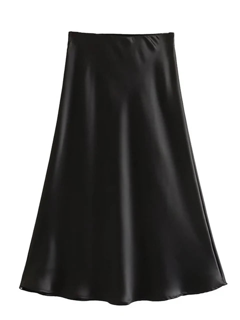 Hot Sale Solid Satin Elastic Waist Women A-Line Skirt Summer Female Slim Falda