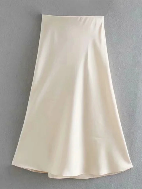 Hot Sale Solid Satin Elastic Waist Women A-Line Skirt Summer Female Slim Falda