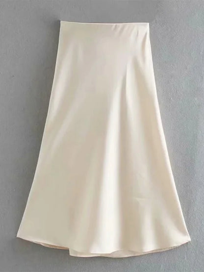 Hot Sale Solid Satin Elastic Waist Women A-Line Skirt Summer Female Slim Falda