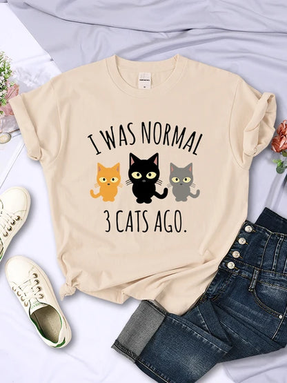 Camisetas con estampado "I Was Normal 3 Cats Ago" para mujer, informales, multicolores, estilo hip hop, de manga corta y cuello redondo para verano