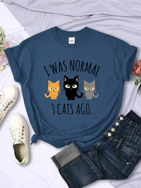 Camisetas con estampado "I Was Normal 3 Cats Ago" para mujer, informales, multicolores, estilo hip hop, de manga corta y cuello redondo para verano