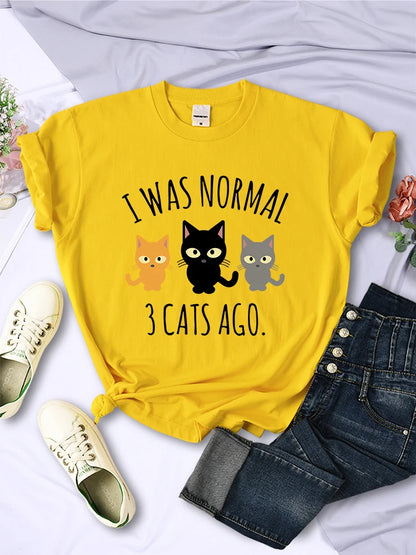 Camisetas con estampado "I Was Normal 3 Cats Ago" para mujer, informales, multicolores, estilo hip hop, de manga corta y cuello redondo para verano