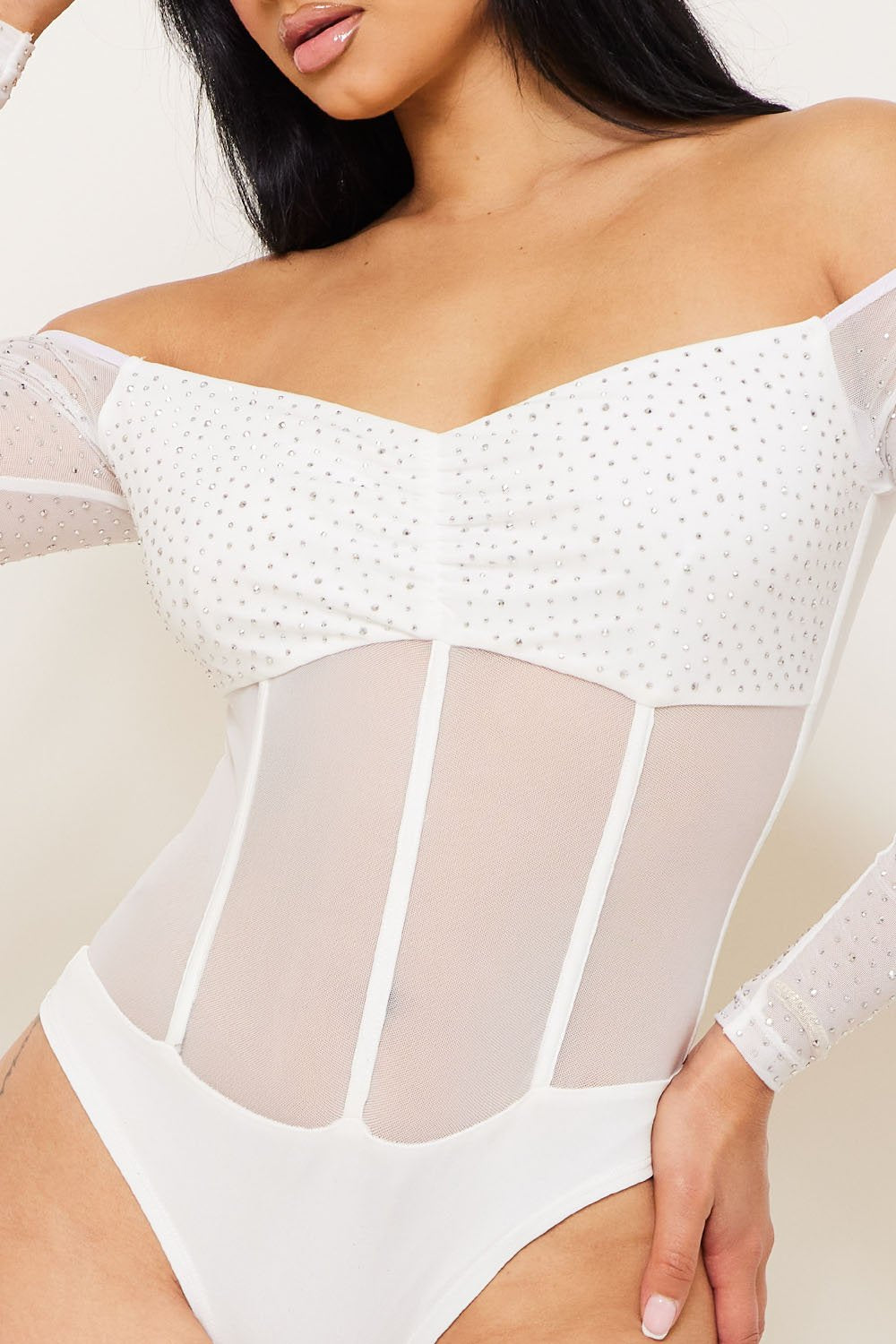 Symphony Bodysuit - Rhinestone Off The Shoulder Bodysuit