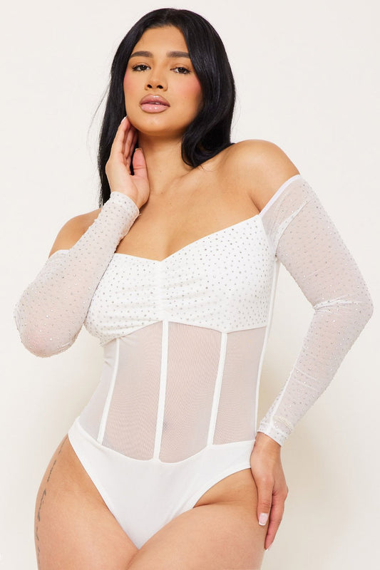 Symphony Bodysuit - Rhinestone Off The Shoulder Bodysuit