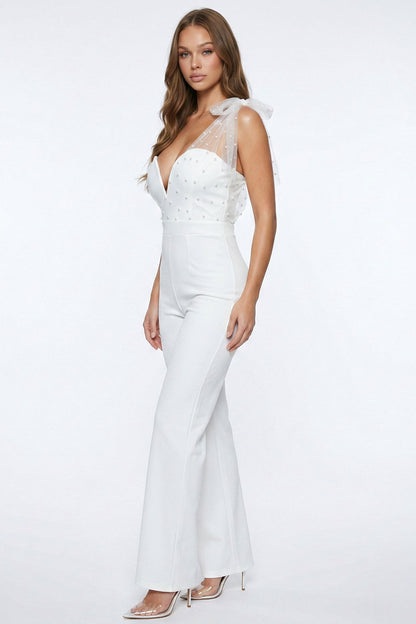 Symphony Jumpsuit - Pearl Mesh One Shoulder Jumpsuit