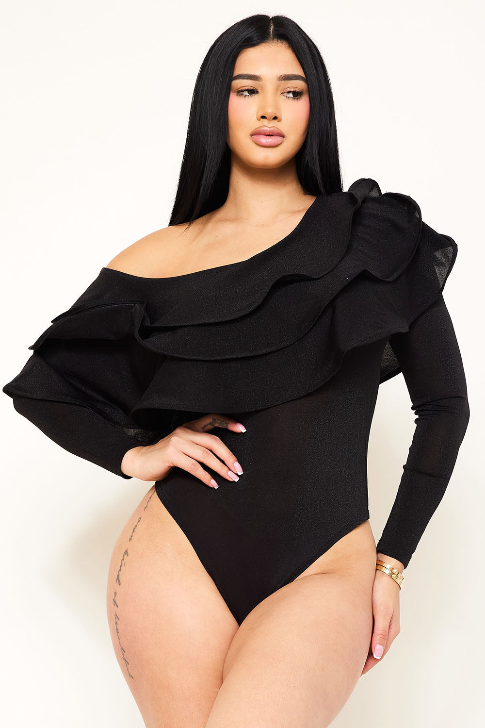 Symphony Bodysuit - Triple Layer Ruffle One Shoulder Bodysuit