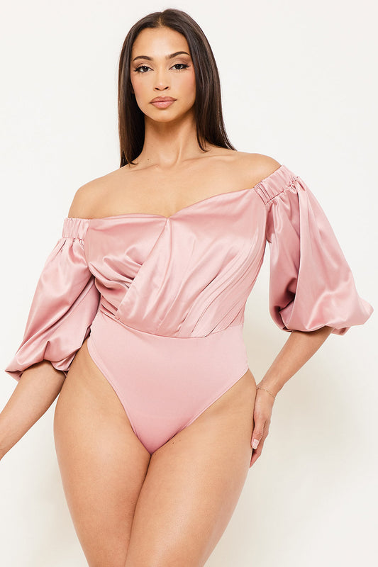 Symphony Bodysuit - Satin Off The Shoulder Bodysuit