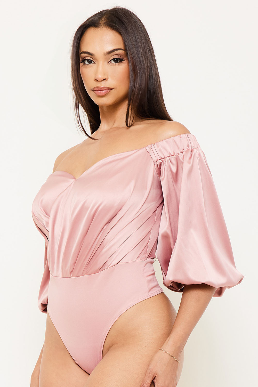 Symphony Bodysuit - Satin Off The Shoulder Bodysuit