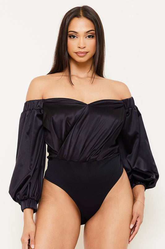 Symphony Bodysuit - Satin Off The Shoulder Bodysuit
