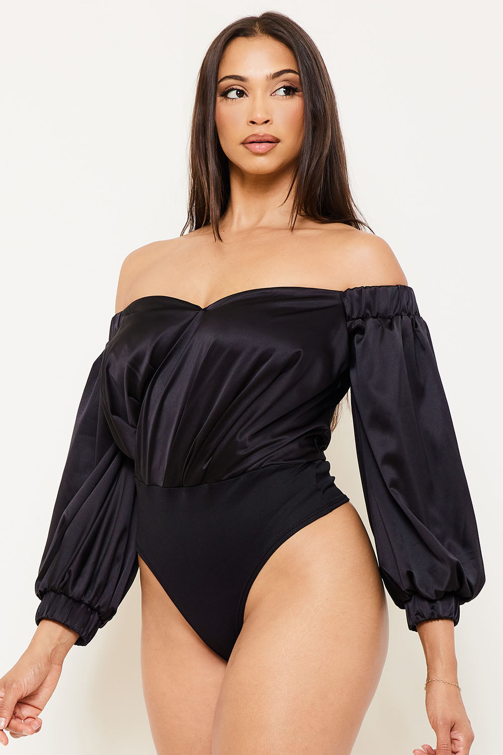 Symphony Bodysuit - Satin Off The Shoulder Bodysuit