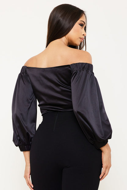 Symphony Bodysuit - Satin Off The Shoulder Bodysuit