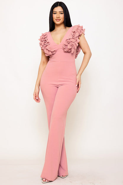 Symphony Jumpsuit - Ruffle Sleeve Techno Crepe Jumpsuit