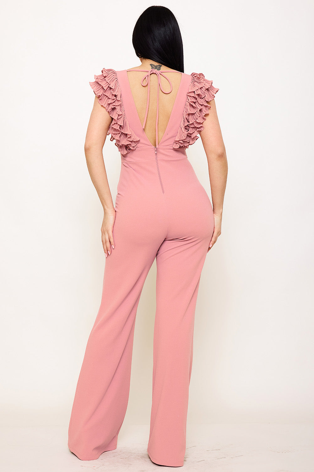Symphony Jumpsuit - Ruffle Sleeve Techno Crepe Jumpsuit