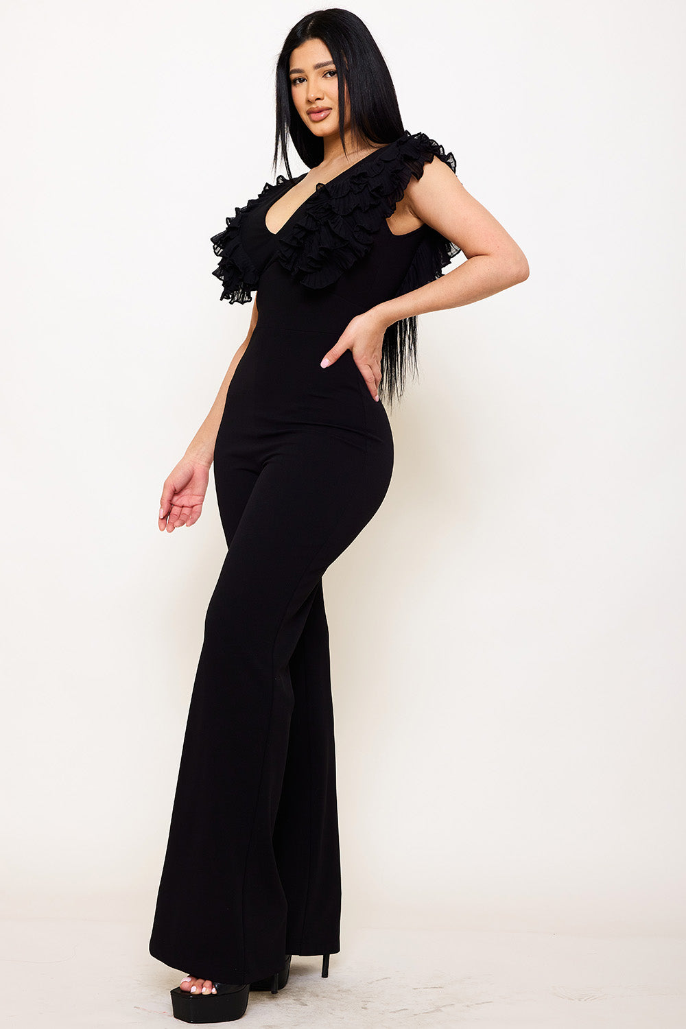 Symphony Jumpsuit - Ruffle Sleeve Techno Crepe Jumpsuit