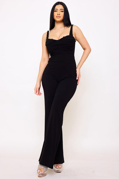 Symphony Jumpsuit - Beaded Detail Techno Crepe Jumpsuit