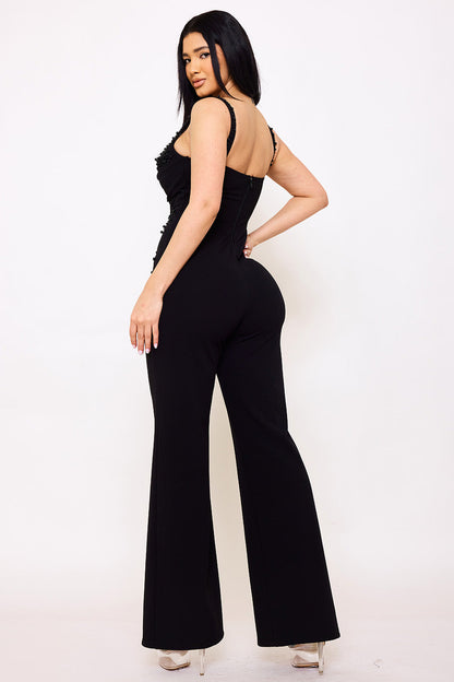Symphony Jumpsuit - Beaded Detail Techno Crepe Jumpsuit