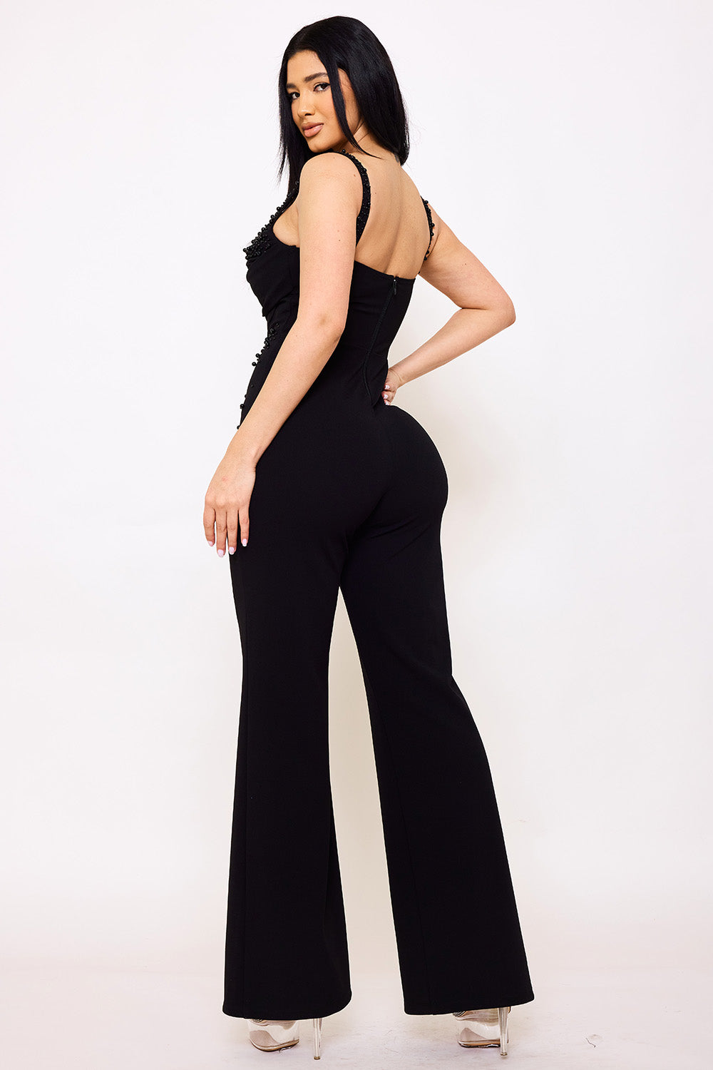 Symphony Jumpsuit - Beaded Detail Techno Crepe Jumpsuit