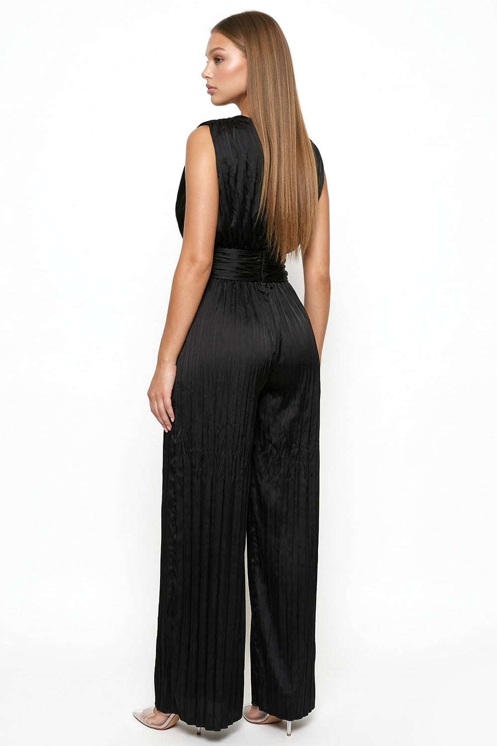 Symphony Jumpsuit - Woven Satin Pleated Jumpsuit