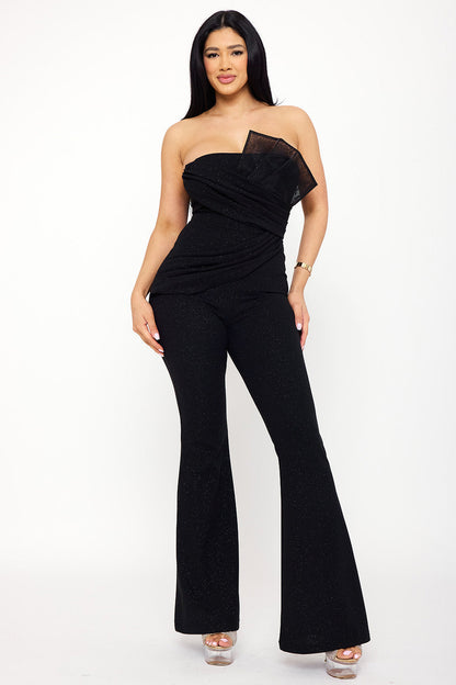 Symphony Jumpsuits - Glitter Tube Top With Mesh Panel Jumpsuit