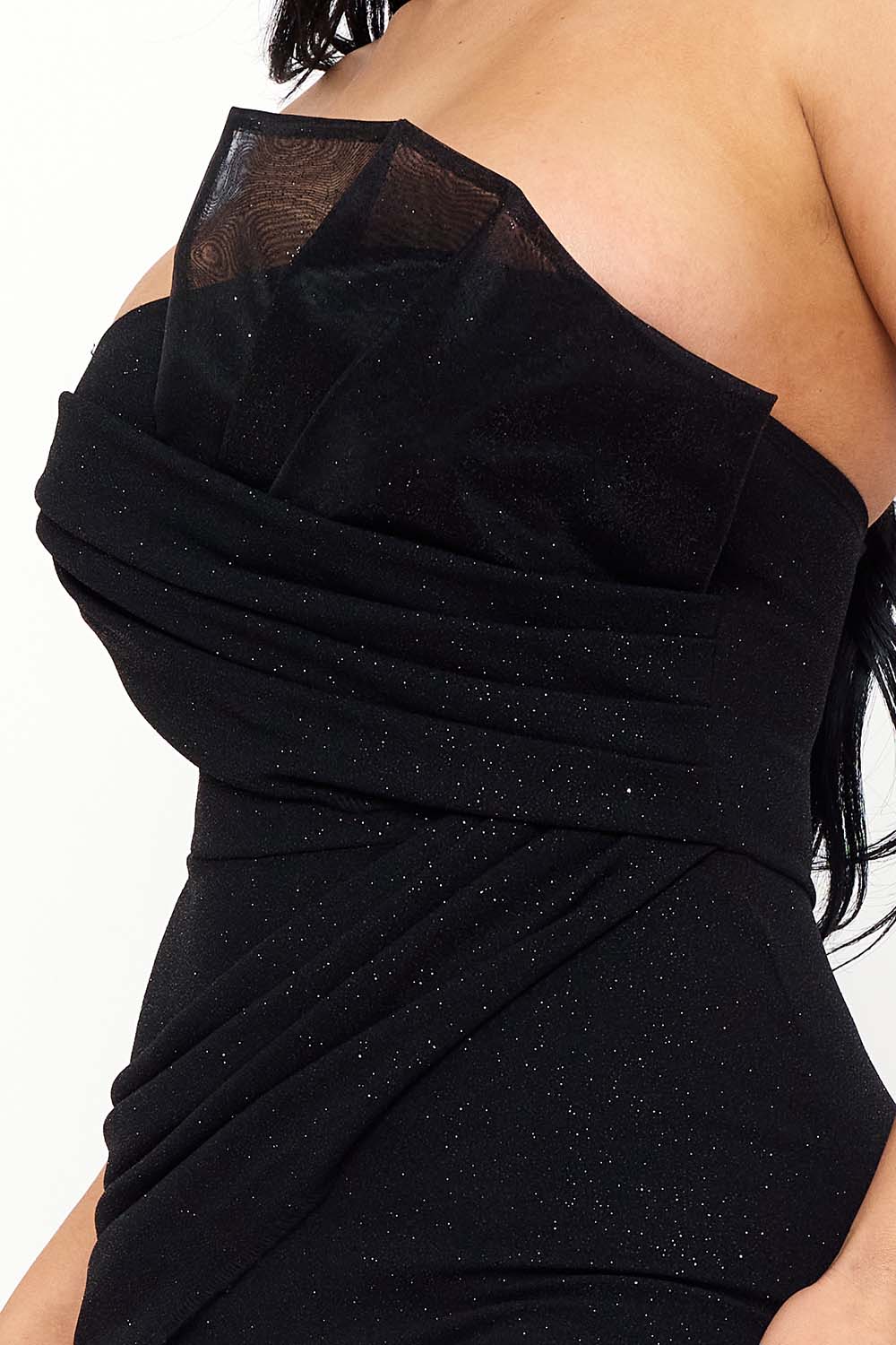 Symphony Jumpsuits - Glitter Tube Top With Mesh Panel Jumpsuit