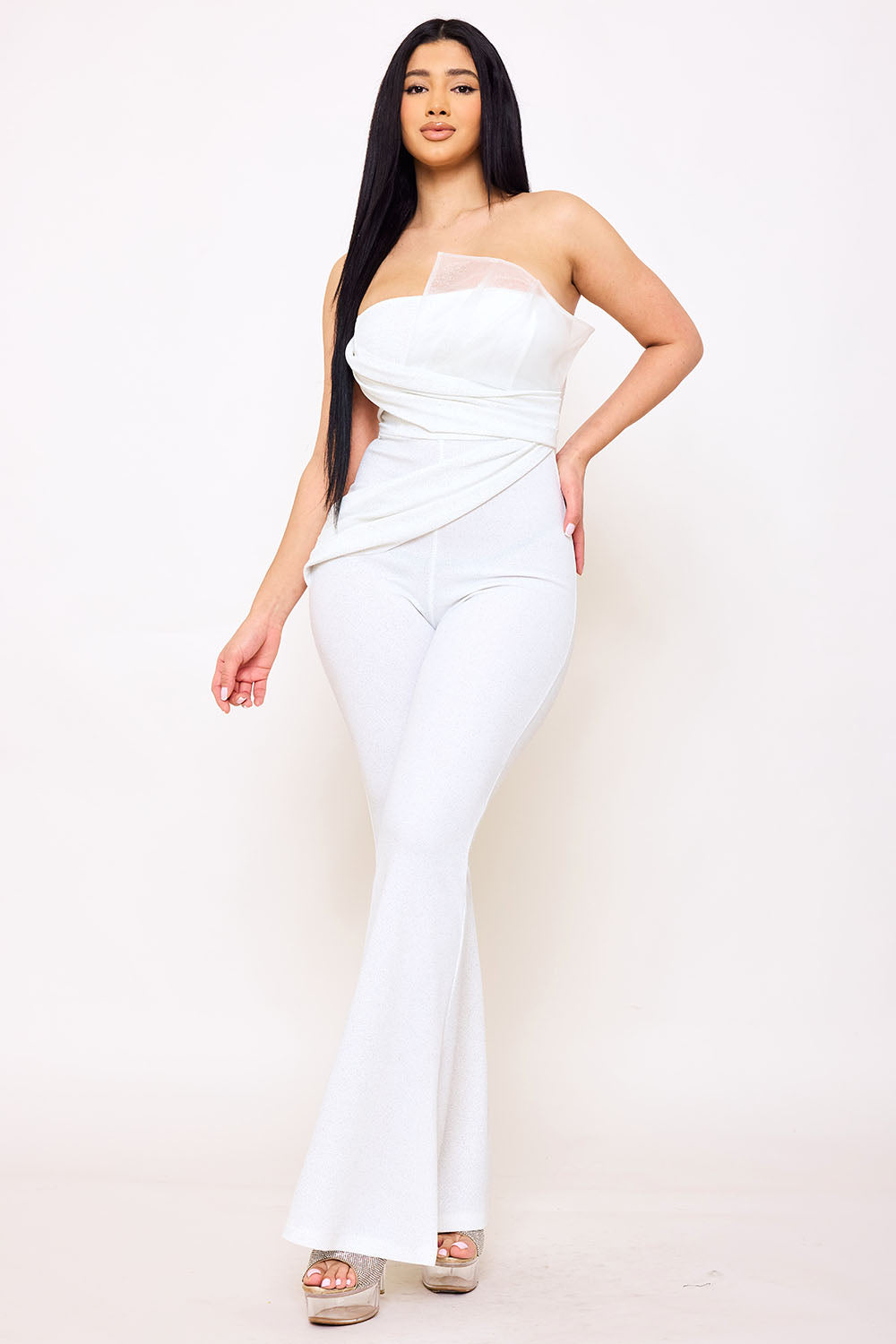 Symphony Jumpsuits - Glitter Tube Top With Mesh Panel Jumpsuit