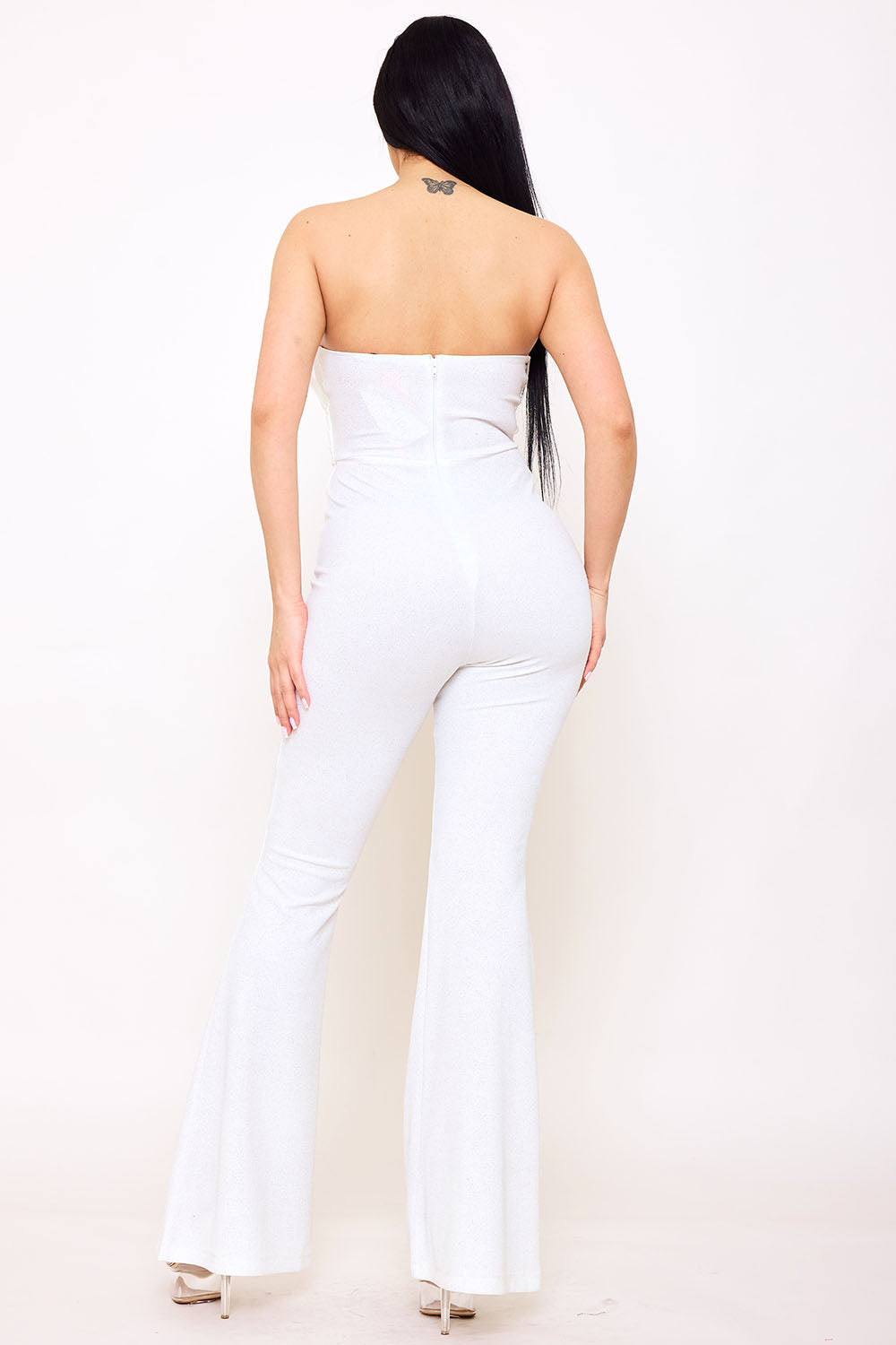 Symphony Jumpsuits - Glitter Tube Top With Mesh Panel Jumpsuit