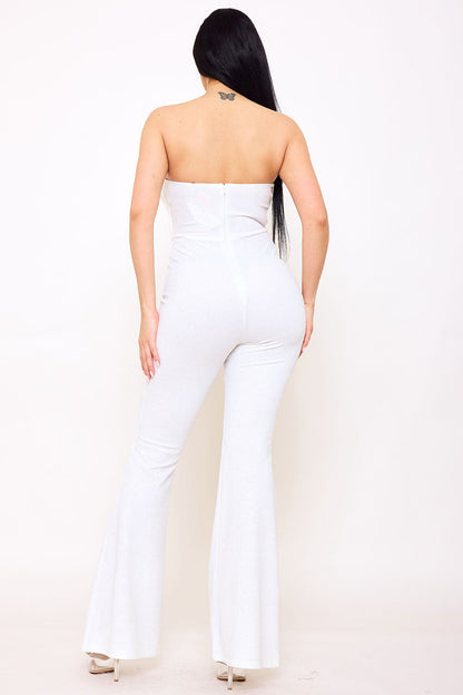 Symphony Jumpsuits - Glitter Tube Top With Mesh Panel Jumpsuit