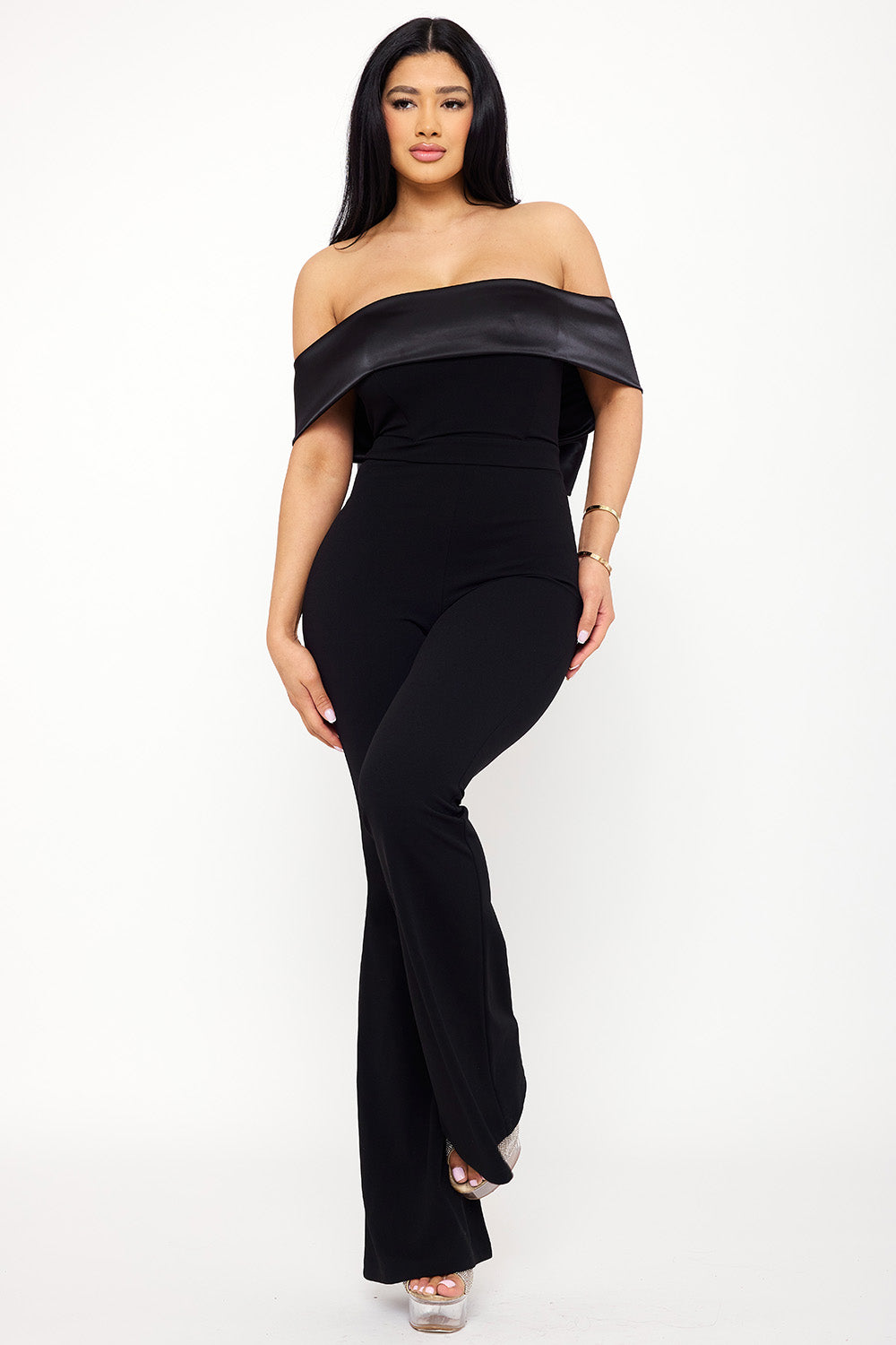 Symphony Jumpsuits - Satin And Techno Crepe Contast Jumpsuit