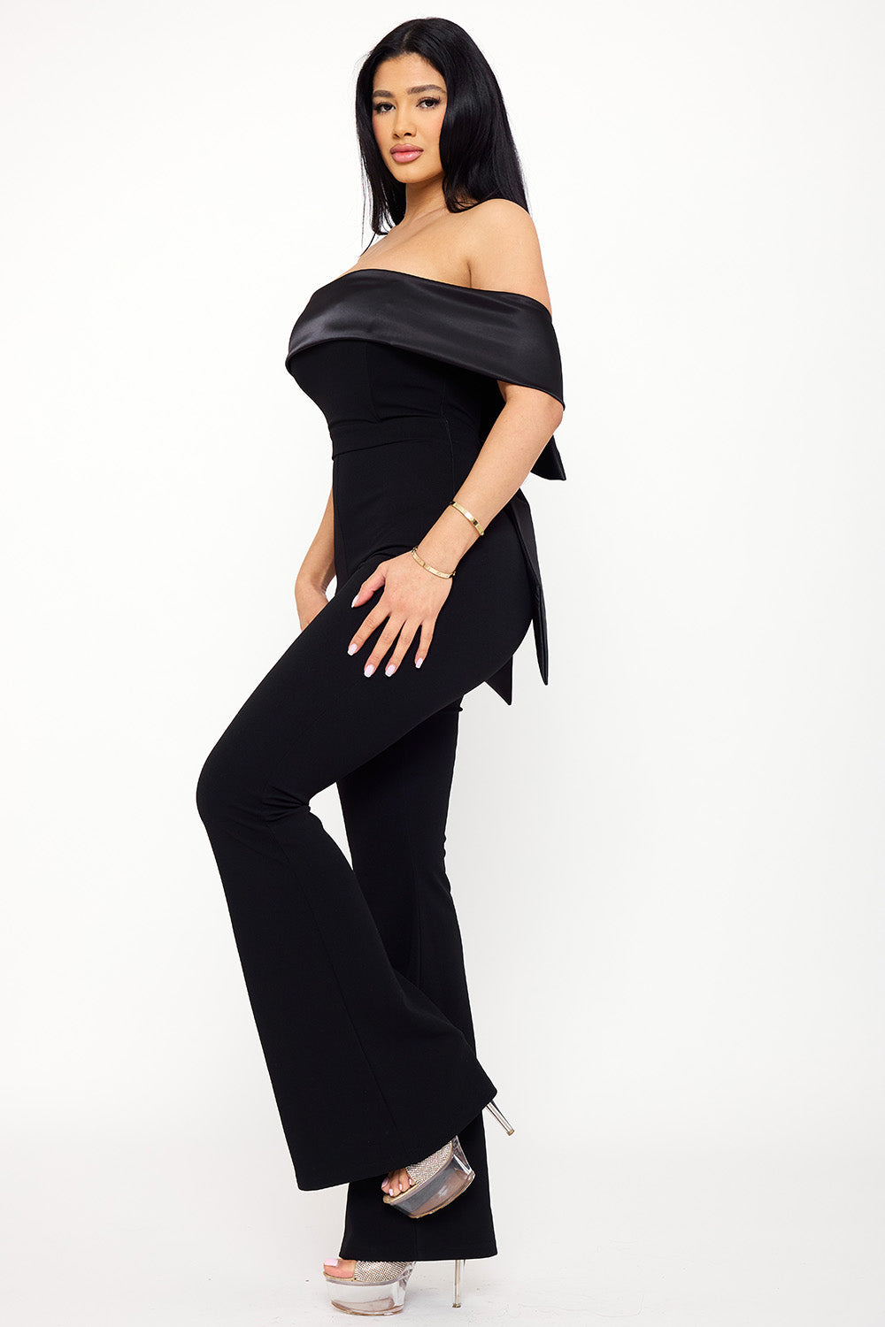 Symphony Jumpsuits - Satin And Techno Crepe Contast Jumpsuit