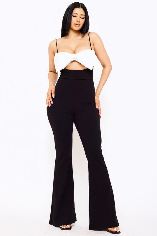 Symphony Jumpsuits - Color Contrast Bow Bust Front Jumpsuit