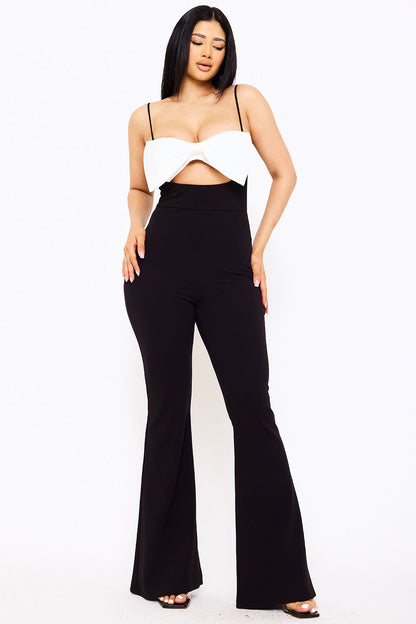 Symphony Jumpsuits - Color Contrast Bow Bust Front Jumpsuit