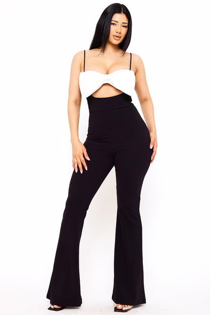 Symphony Jumpsuits - Color Contrast Bow Bust Front Jumpsuit