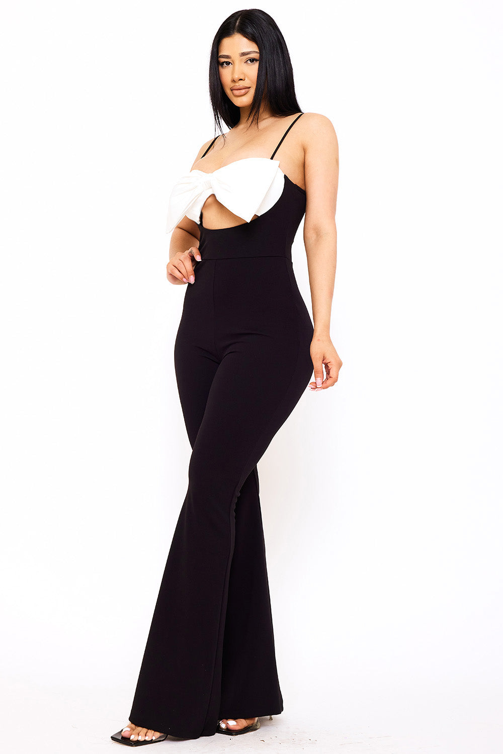 Symphony Jumpsuits - Color Contrast Bow Bust Front Jumpsuit