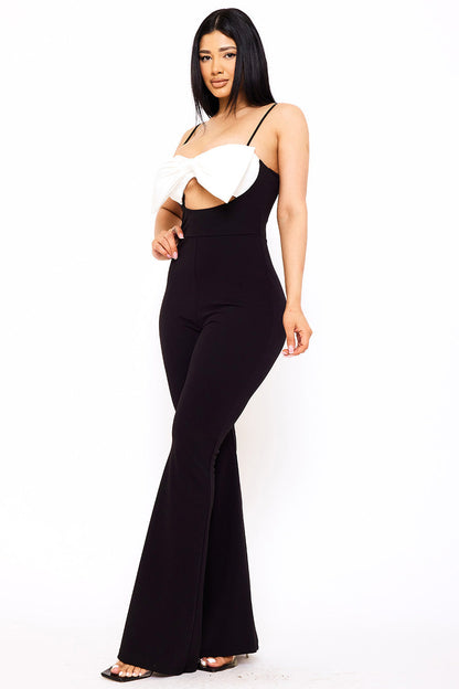 Symphony Jumpsuits - Color Contrast Bow Bust Front Jumpsuit