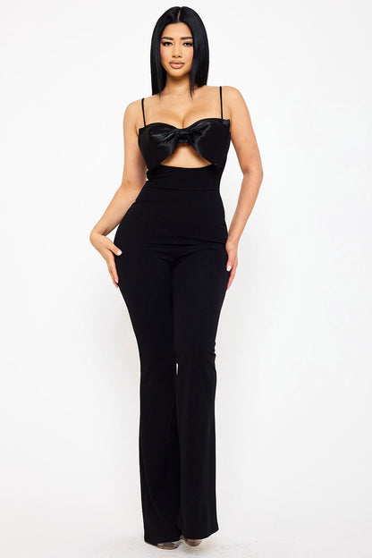 Symphony Jumpsuits - Color Contrast Bow Bust Front Jumpsuit