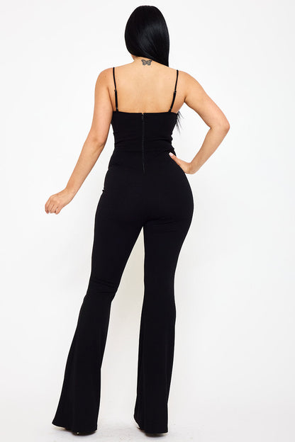 Symphony Jumpsuits - Color Contrast Bow Bust Front Jumpsuit