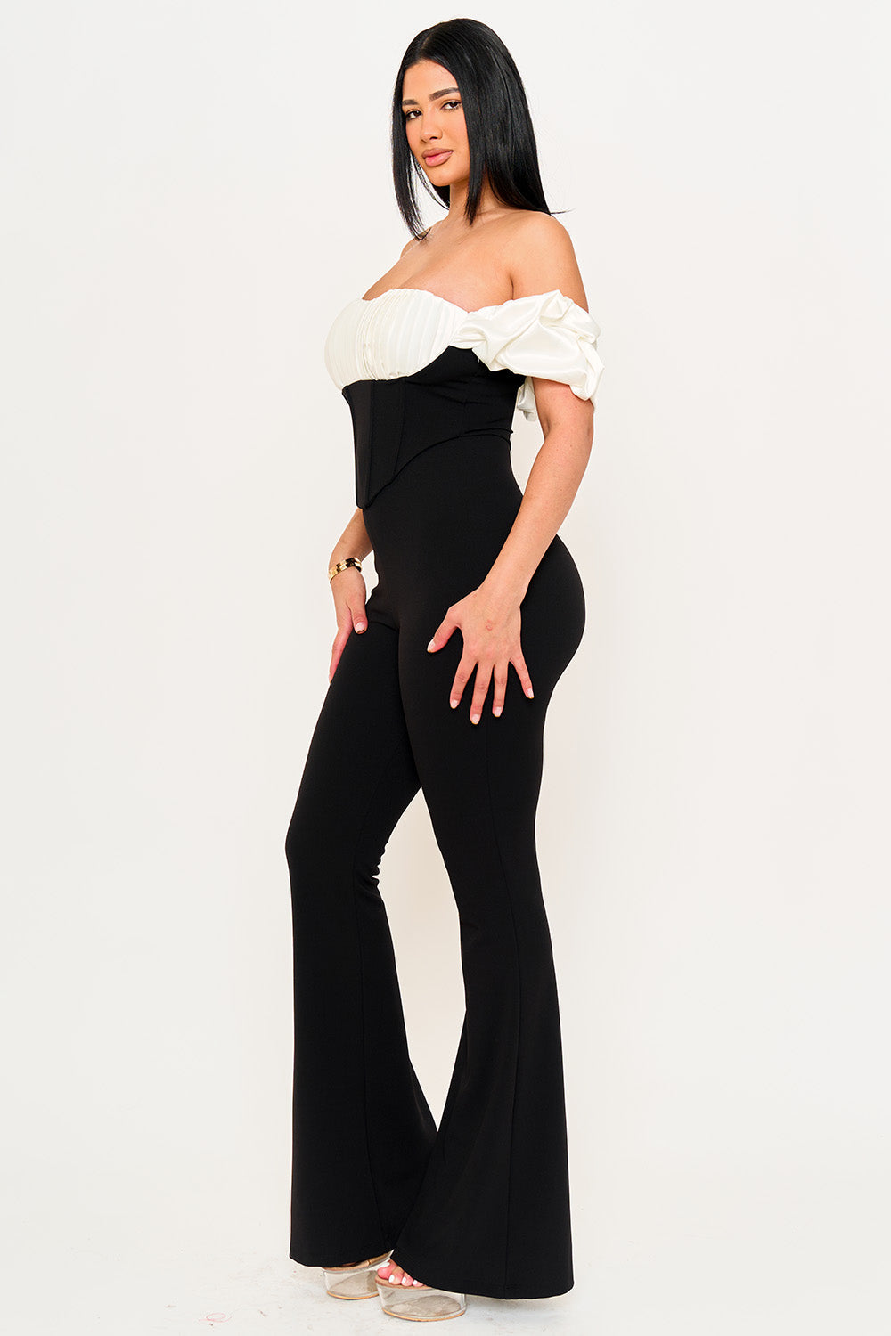 Symphony Jumpsuits - Satin And Techno Crepe Fabric Contrast Jumpsuit