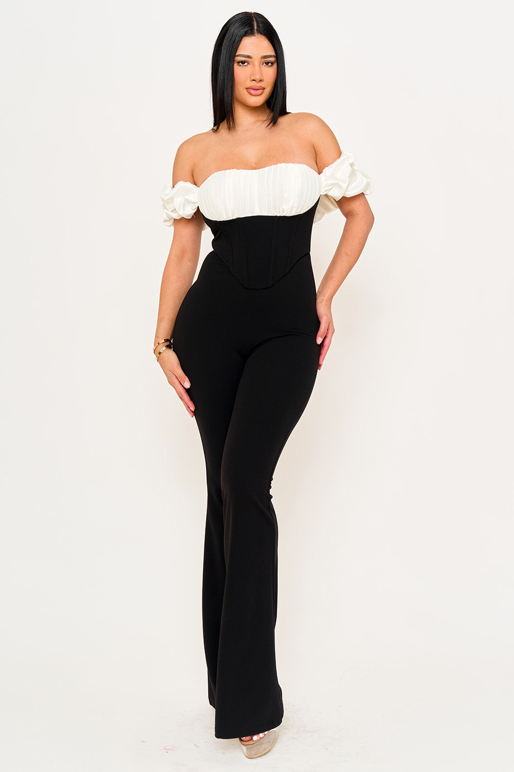 Symphony Jumpsuits - Satin And Techno Crepe Fabric Contrast Jumpsuit