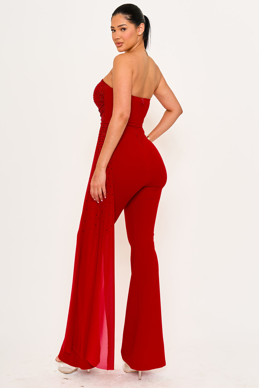 Symphony Jumpsuit - Rhinestone On Mesh Tube Top Jumpsuit