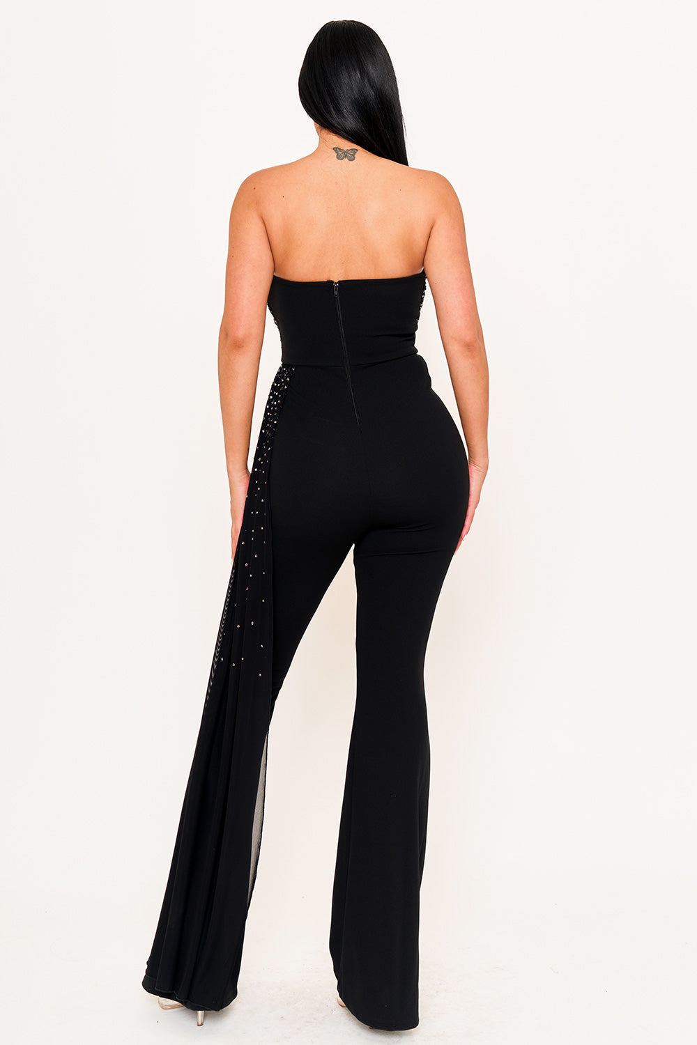 Symphony Jumpsuit - Rhinestone On Mesh Tube Top Jumpsuit
