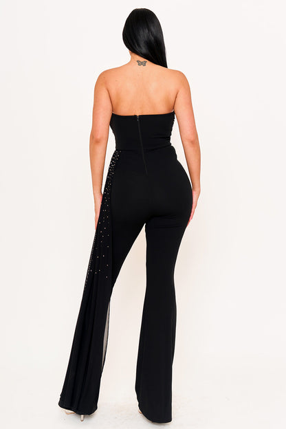 Symphony Jumpsuit - Rhinestone On Mesh Tube Top Jumpsuit