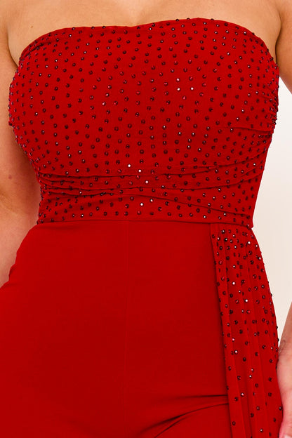Symphony Jumpsuit - Rhinestone On Mesh Tube Top Jumpsuit