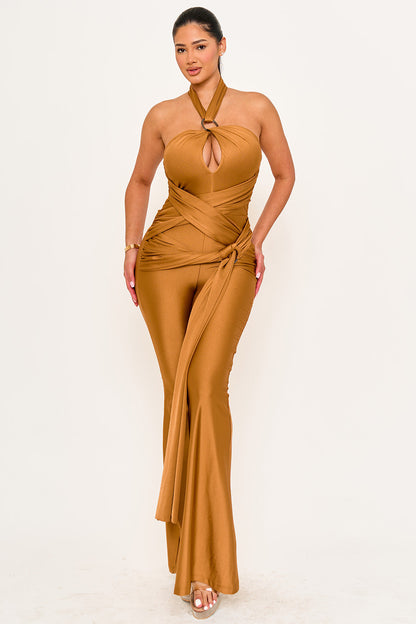 Symphony Jumpsuits - Halter Top Wrap Jumpsuits