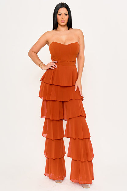 Symphony Jumpsuit - Techno Crepe & Chiffon Contrast Jumpsuit